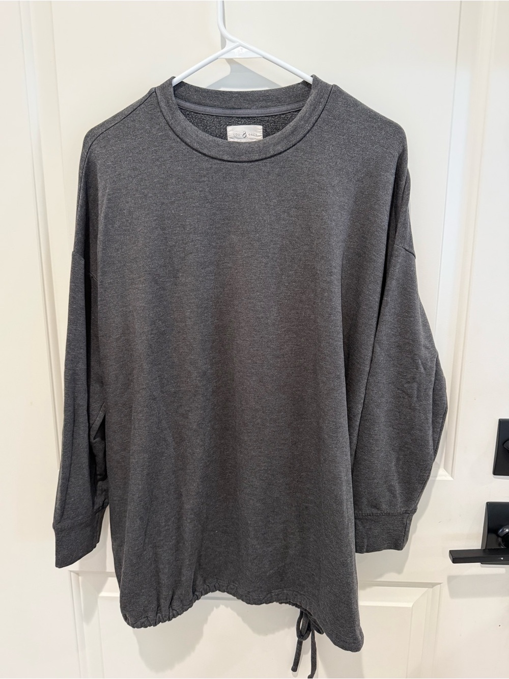 Lou & Grey Signature Soft Plush Gray Drawstring Hem Pullover Top M